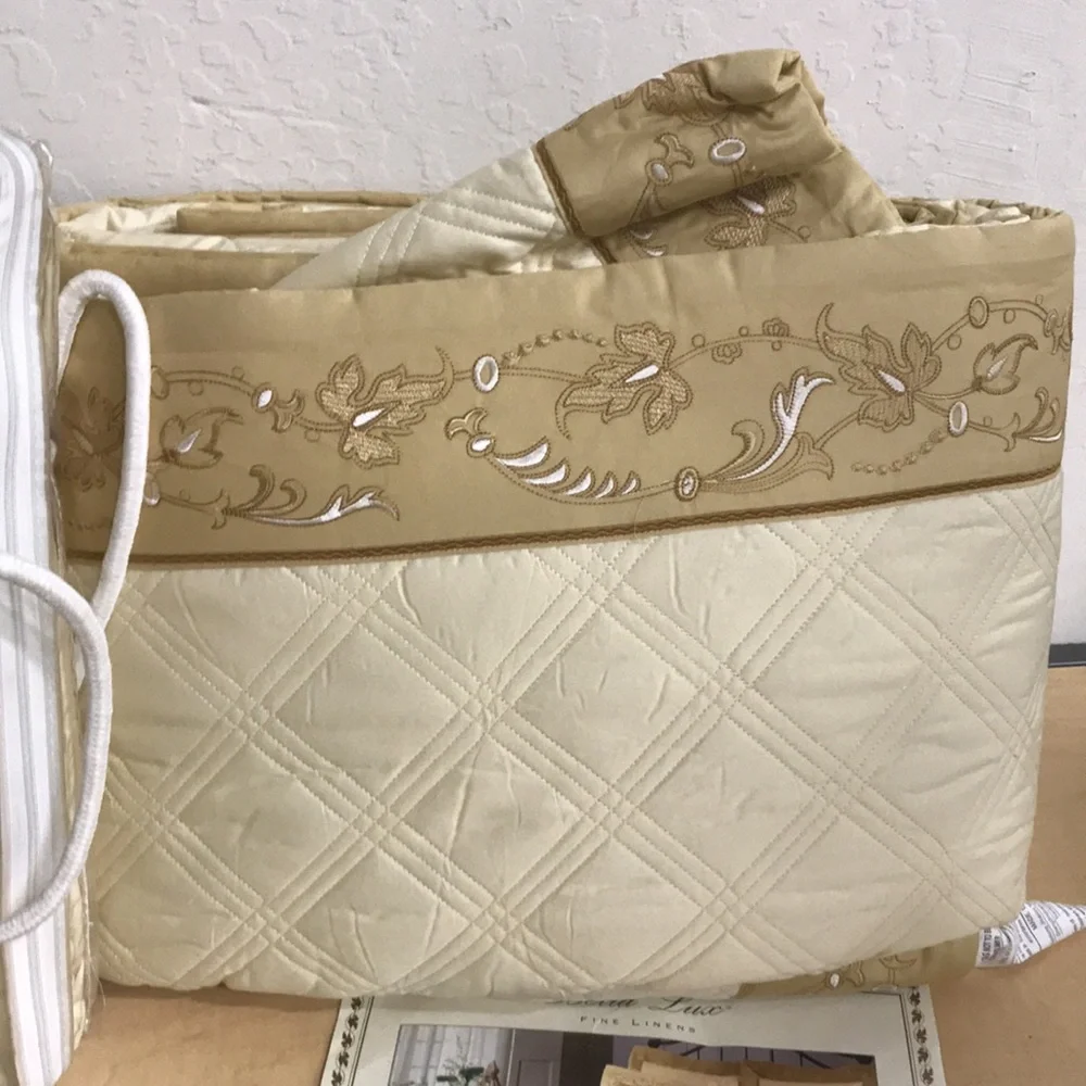 Bella Lux Fine Linens Gold Embroidered Queen Coverlet